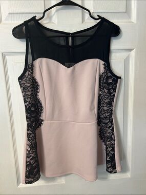 Ricki's Blush Pink and Black Lace Peplum Top
